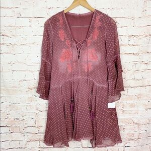 Z&L Boho Swiss Dot Bell Sleeve Dress